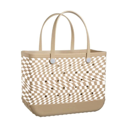 Khaki Twisted Grid Pattern Beach Bag